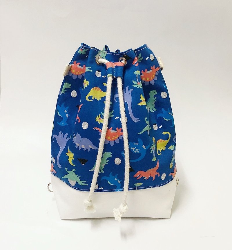 Dinosaur Blue Mouth Bucket Bag (Handheld/Shoulder/Back) - กระเป๋าแมสเซนเจอร์ - ผ้าฝ้าย/ผ้าลินิน สีน้ำเงิน