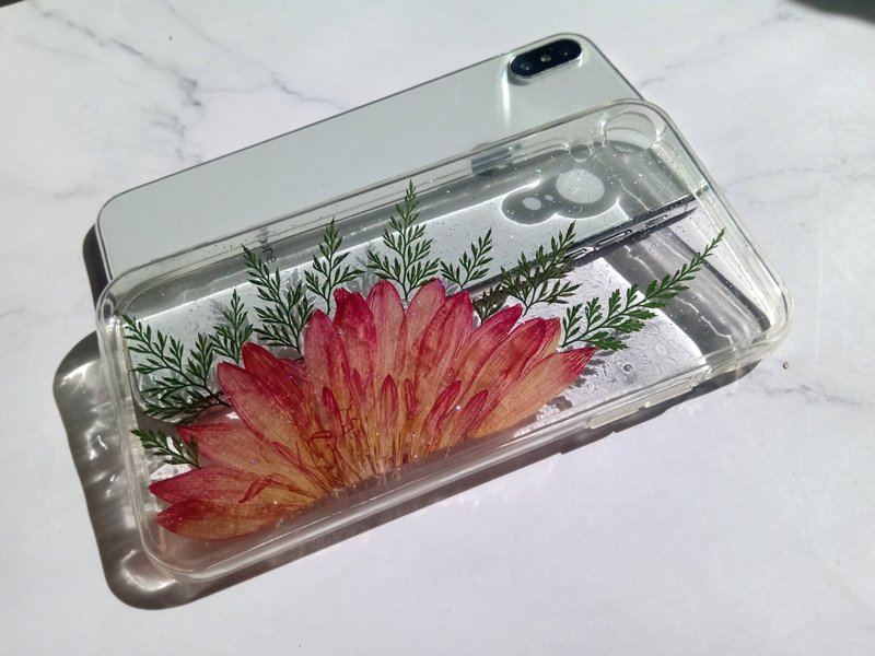 手作押花手機保護殼, 非洲菊 - 手機殼/手機套 - 塑膠 橘色