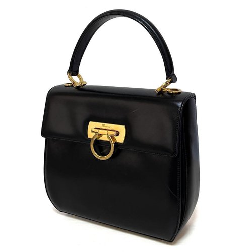 フェラガモ ハンドバッグ ガンチーニ 金具 ブラック レザー 500x0.jpg