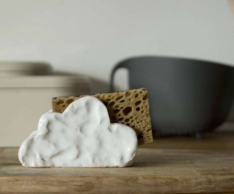 White Cloud Sponge Holder- Kitchen Napkin Holder-Ceramics And Pottery - Pottery & Ceramics - Pottery White