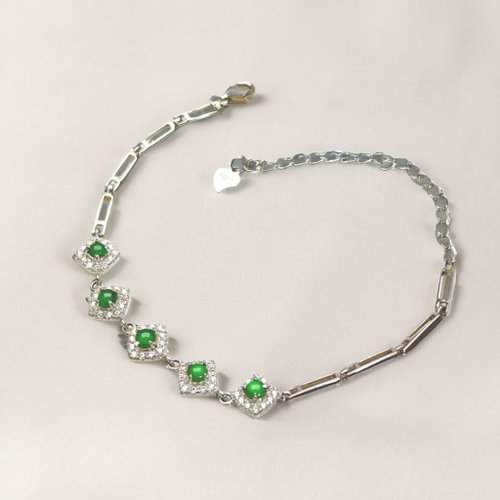 瓔珞珠寶盒 E.L.Jewelry Box 冰種老坑綠翡翠蛋面手鍊 925純銀 | 天然翡翠A貨 | 送禮