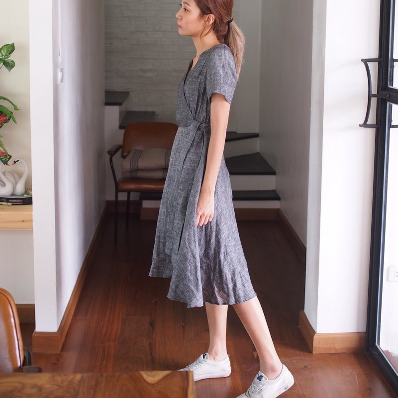 Homemade Pancake Dress (Charcoal) - 洋裝/連身裙 - 棉．麻 灰色