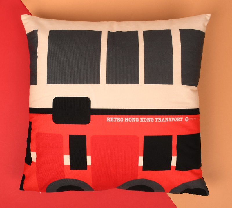 Retro Transports of Hong Kong Style Designer Cushion Pillow - Kowloon Bus - Pillows & Cushions - Polyester Red
