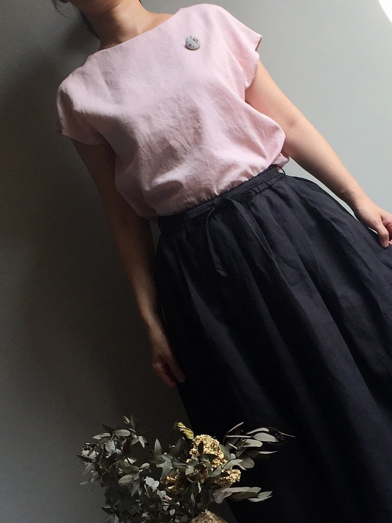 # Little pink cotton and linen French sleeve shirt 45% cotton +55% hemp - เสื้อผู้หญิง - ผ้าฝ้าย/ผ้าลินิน 