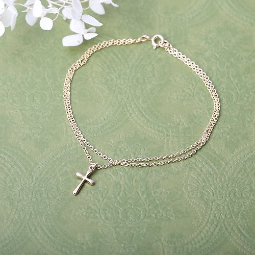 Angel & Me 珠寶銀飾 簡約 水滴 十字架 Cross 14KGF 包金 手鍊 腳鍊 耶誕 聖誕節 禮物