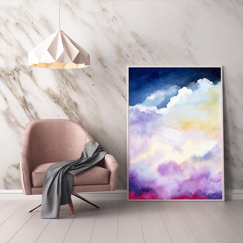 【Whimsical Night】Limited Edition Watercolor Print. Cloud Modern Art Decor - Posters - Paper 