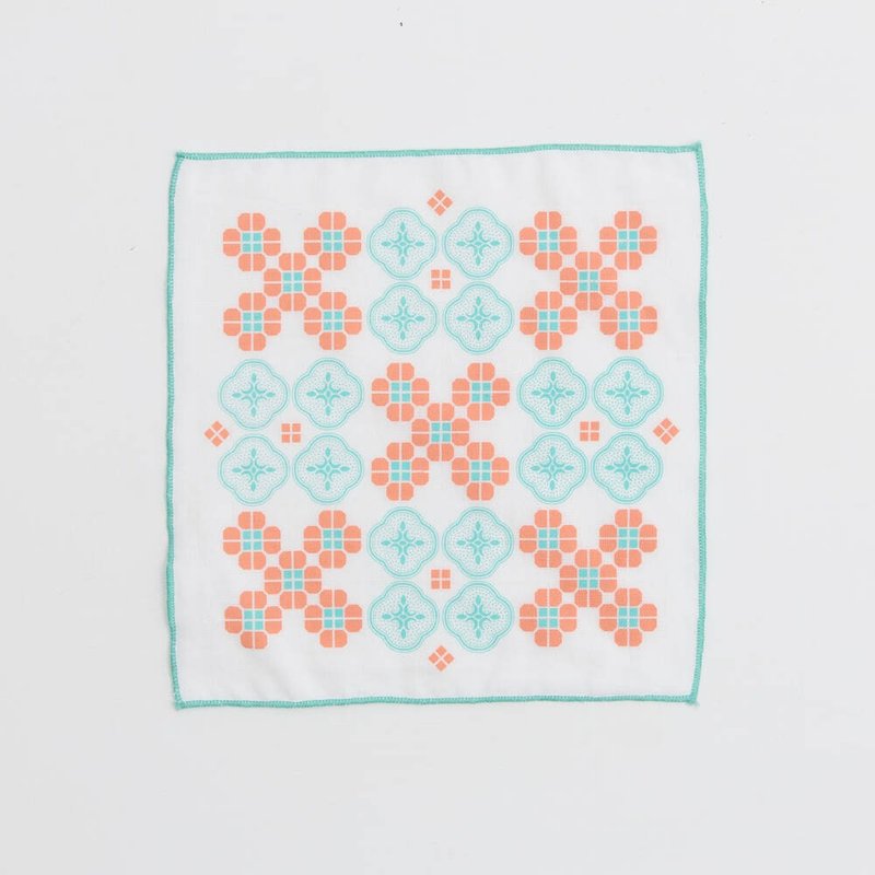 Gauze square scarf/begonia tile/late autumn green orange - ผ้าขนหนู - ผ้าฝ้าย/ผ้าลินิน สีส้ม