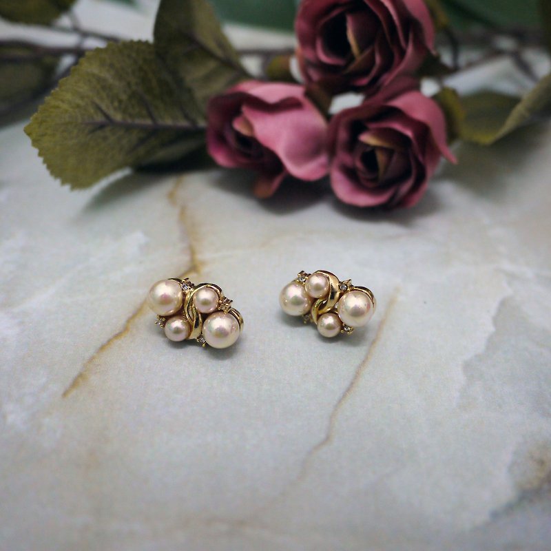 法式復古年代珍珠 耳飾 - 耳環/耳夾 - 其他金屬 金色