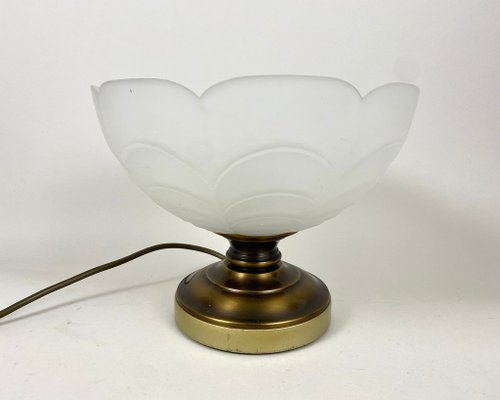 HappyDuckVintage 復古檯燈黃銅和磨砂玻璃裝飾藝術由 Deknudt 比利時 70 年代設計