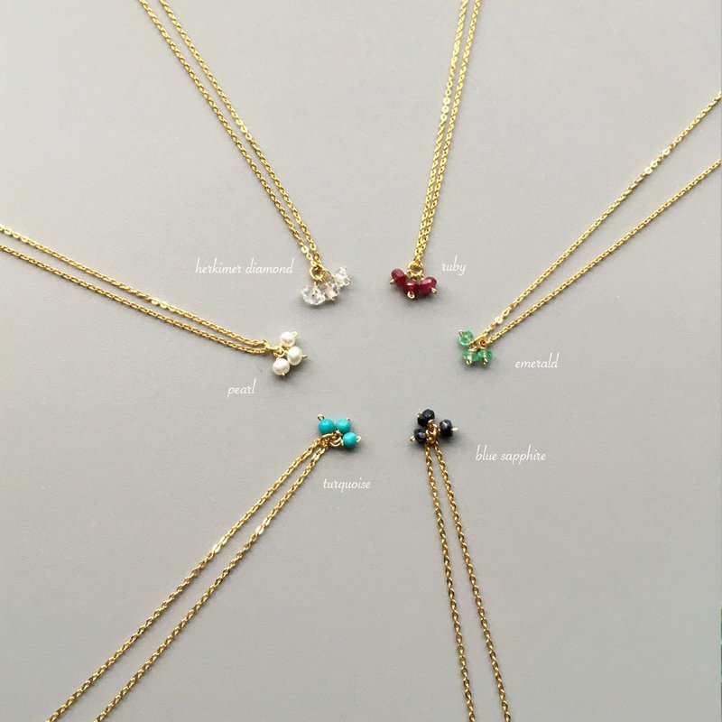【選べる】K14gf/Silver小粒天然石のネックレス Dainty Birthstone Necklace - 項鍊 - 寶石 藍色