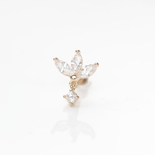 CHARIS GRACE 14K 三葉花鑽墜鎖珠耳環 (前鎖 平底 圓餅) (單個) 不褪色
