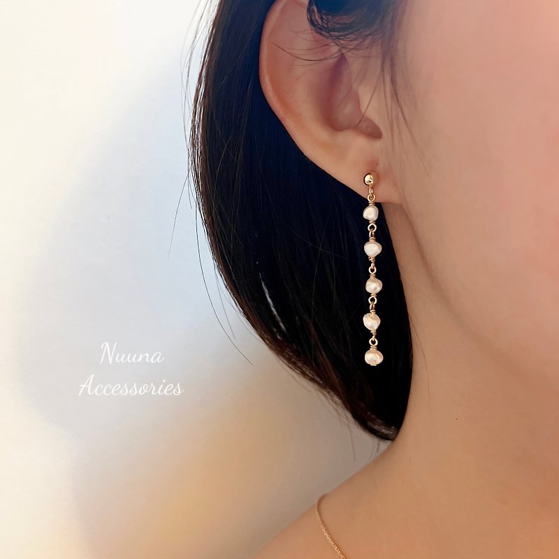 14KGF l 女王 l 巴洛克珍珠耳環 - 耳環/耳夾 - 貴金屬 白色