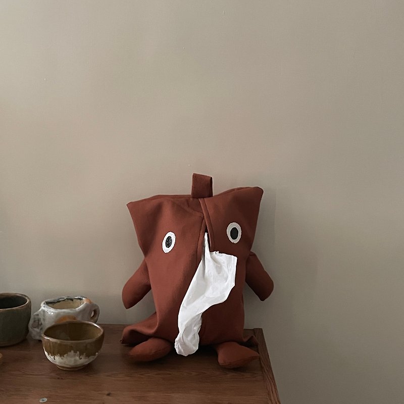 Exclusive design l cute funny paper eating monster toilet paper bag toilet paper box Tissue Box box tissue bag gift - Tissue Boxes - Cotton & Hemp Brown