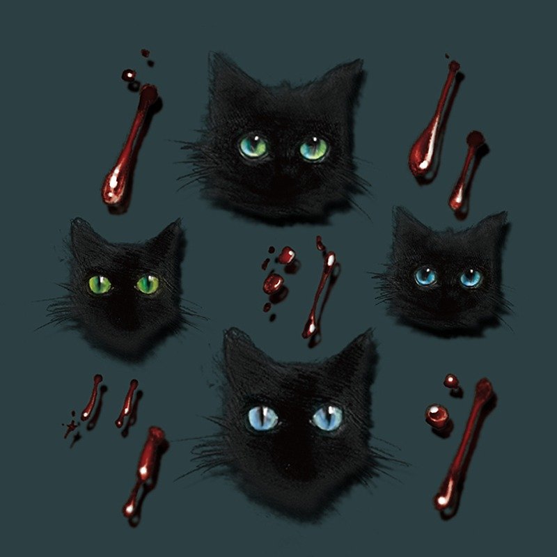 記號詩歌 - 小黑貓與小咬痕 彩色版 插畫刺青貼紙 vampire吸血 - 紋身貼紙 - 其他材質 黑色