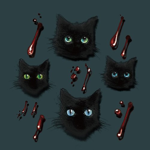 歌劇望遠鏡 OPERA GLASS 記號詩歌 - 小黑貓與小咬痕 彩色版 插畫刺青貼紙 vampire吸血