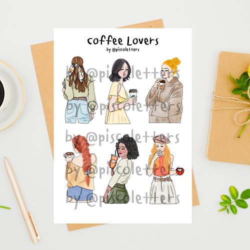 Piscoletters Coffee lover girl digital sticker
