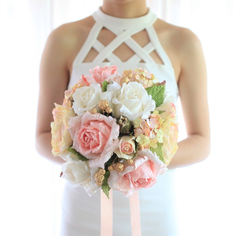 MB317 : Bridal Wedding Bouquet, Pink Gold - Other - Paper Pink