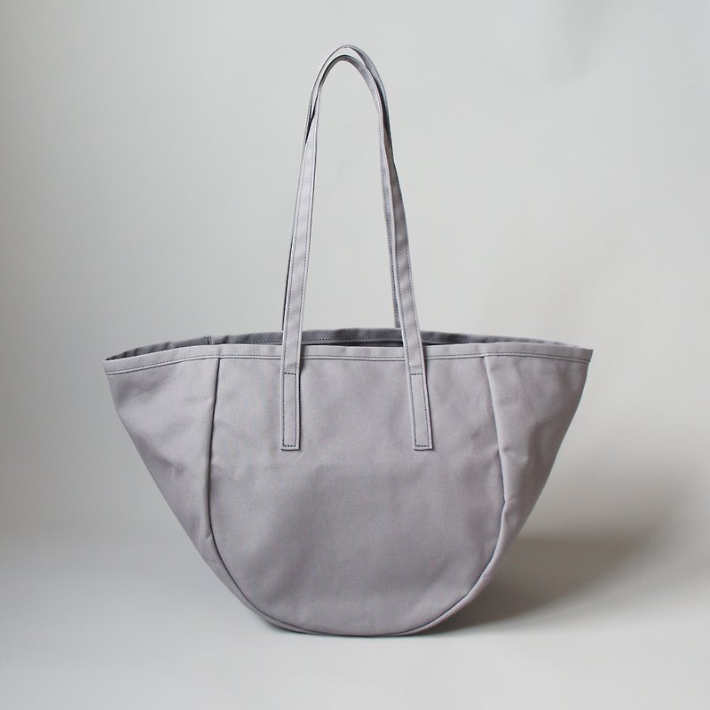 Round Tote, Paraffin, Long Handle, Large, Purple Gray - กระเป๋าถือ - ผ้าฝ้าย/ผ้าลินิน สีเทา