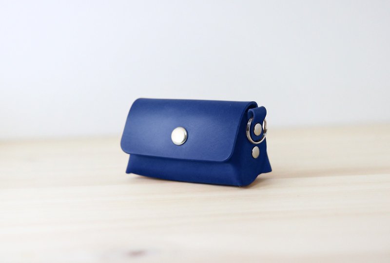 【聖誕交換禮物】復古鑰匙圈零錢包 | 深海藍 - 散紙包 - 真皮 藍色