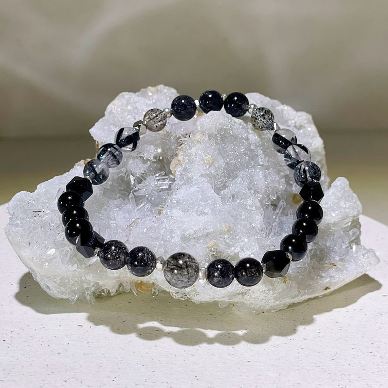 Hecate black hair crystal | black tourmaline | obsidian | s925 sterling silver accessories | crystal bracelet A2423-2 - สร้อยข้อมือ - คริสตัล สีดำ