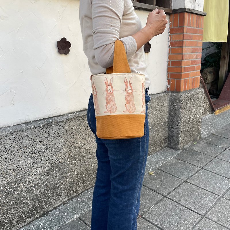 Rabbit Cute Cylindrical Bag/Crossbody Bag/Clutch Bag/Pocket Bag - กระเป๋าแมสเซนเจอร์ - ผ้าฝ้าย/ผ้าลินิน สีส้ม