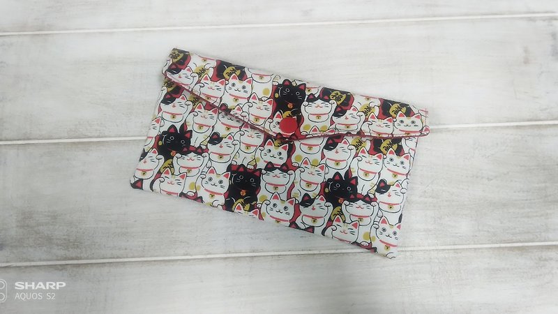 Full Lucky Cat New Year Red Bag Money Bag Storage Bag Mobile Bag Passbook - กระเป๋าสตางค์ - ผ้าฝ้าย/ผ้าลินิน สีแดง