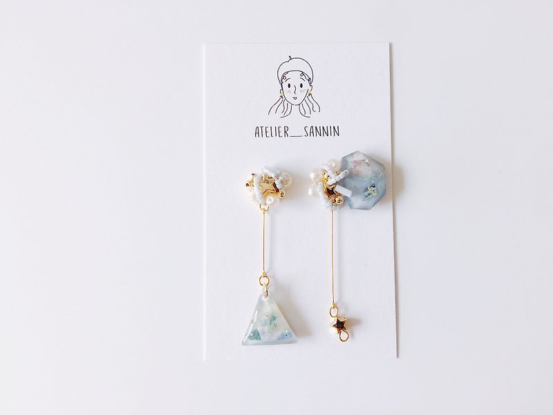 Magic Star 麈 series - sparkling Stardust hand-painted drape hand earrings ear clip / ear clip limited - Earrings & Clip-ons - Other Materials Blue