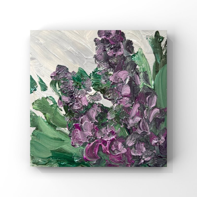 Lilac flower art lilac original oil painting small floral artwork impressionist - 海報/掛畫/掛布 - 其他材質 多色