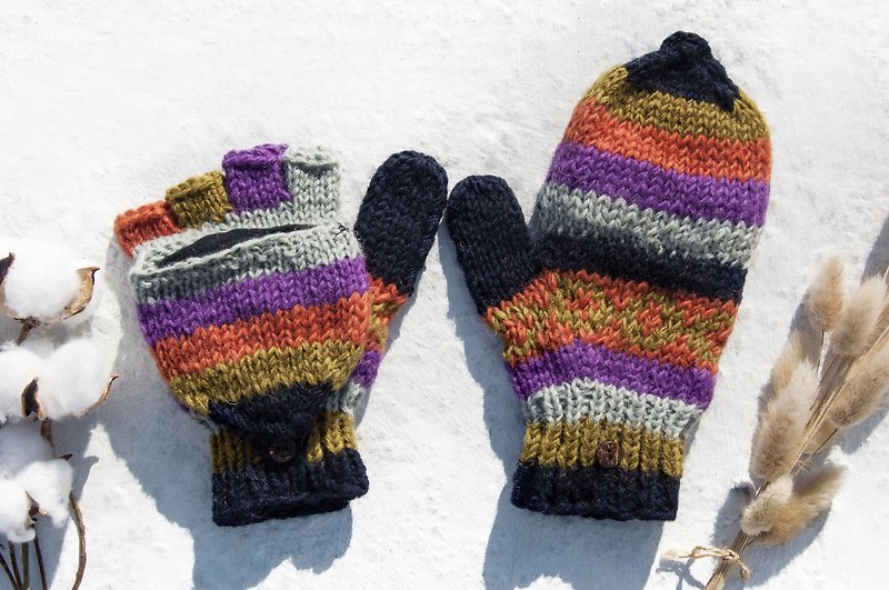 Hand Knit Pure Wool Knitted Gloves - Gloves & Mittens - Wool Multicolor