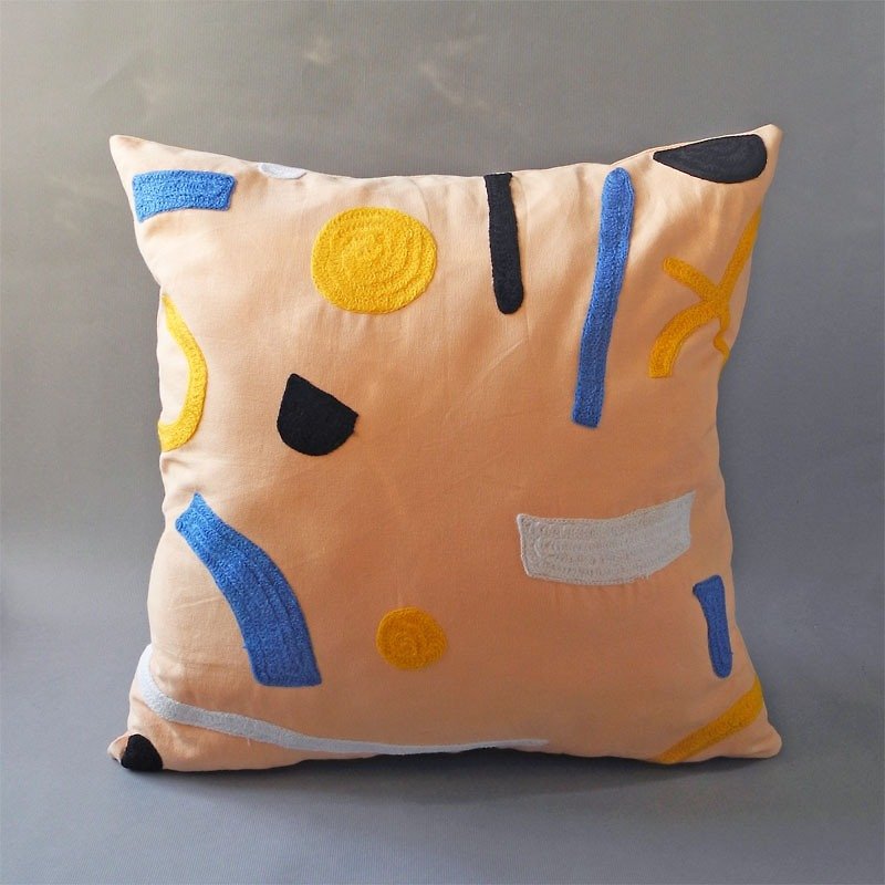 SC. GREEN hand-embroidered pillow - Pillows & Cushions - Cotton & Hemp Orange
