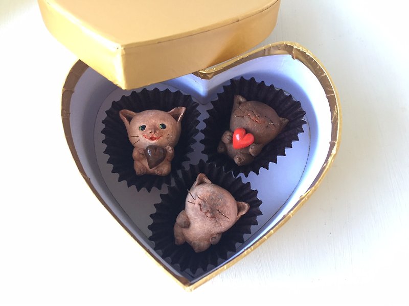 チョコレートみたいな猫さんトリオ - 人形・フィギュア - 粘土 ブラウン