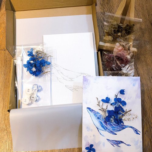 Aries牡羊與熊 油畫美學 海洋座頭鯨不凋花壓克力畫 材料包 附教學影片 禮物 無框畫 DIY材