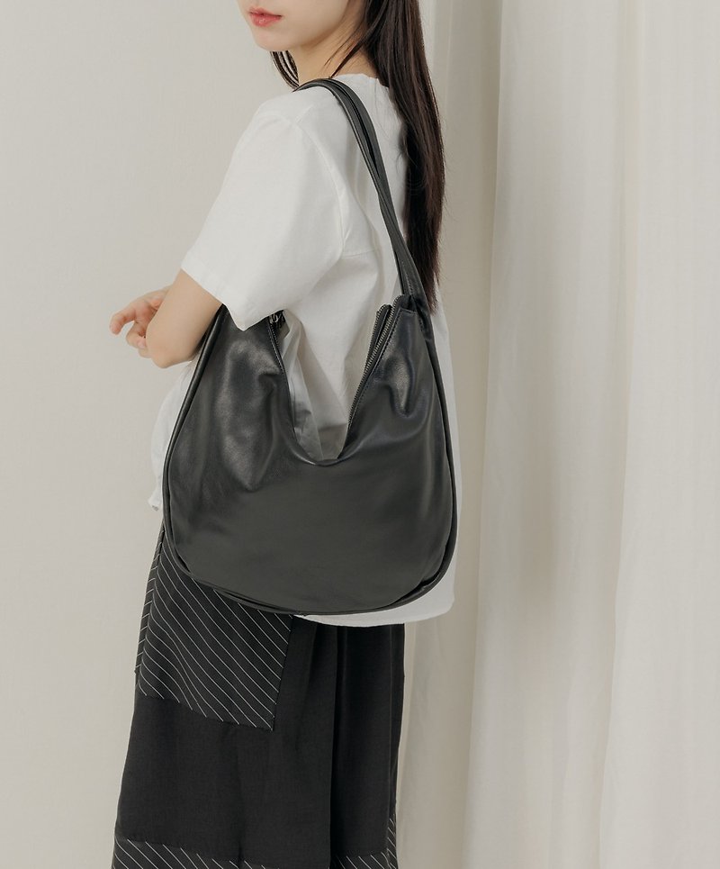 supportingrole genuine leather elegant soft simple shoulder bag black - Handbags & Totes - Genuine Leather Black