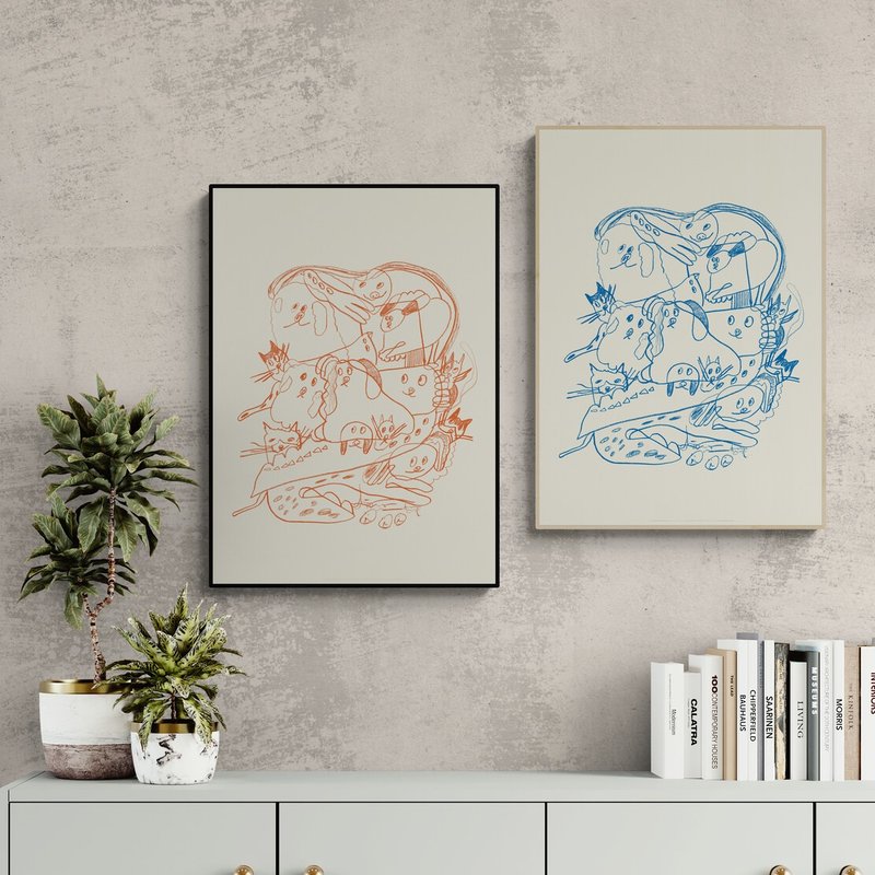 【Lingoooo插畫/動物插畫】Febbi | 015 狗狗貓貓擠一團 - 海報/掛畫/掛布 - 紙 