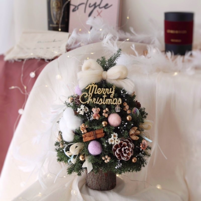 Cute Bear Cedar Christmas Tree Pink Purple Decoration Everlasting Christmas Tree Christmas Decoration Christmas Gift - ช่อดอกไม้แห้ง - พืช/ดอกไม้ สึชมพู