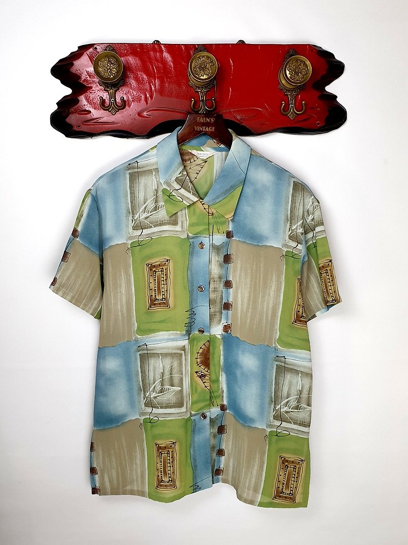 Little turtle Ge Ge-geometric totem cell wall vintage shirt - เสื้อเชิ้ตผู้หญิง - เส้นใยสังเคราะห์ 