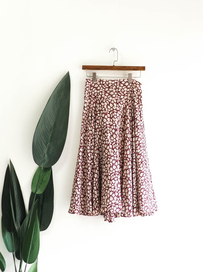 深紅法式花卉浪漫優雅午後日和 古董紡紗質直鬆A字大圓裙 skirt - 裙子/長裙 - 聚酯纖維 紅色