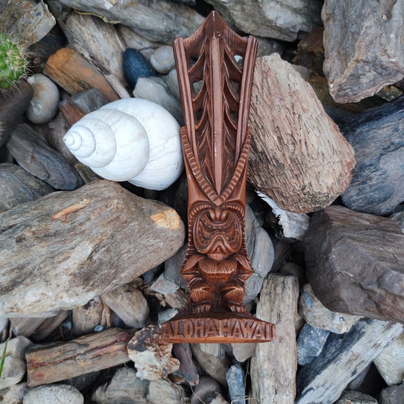 Vintage 70s  Lono God Small Resin Tiki Figure, Coco Joe of Punaluu Aloha Hawaii - 擺飾/家飾品 - 樹脂 咖啡色