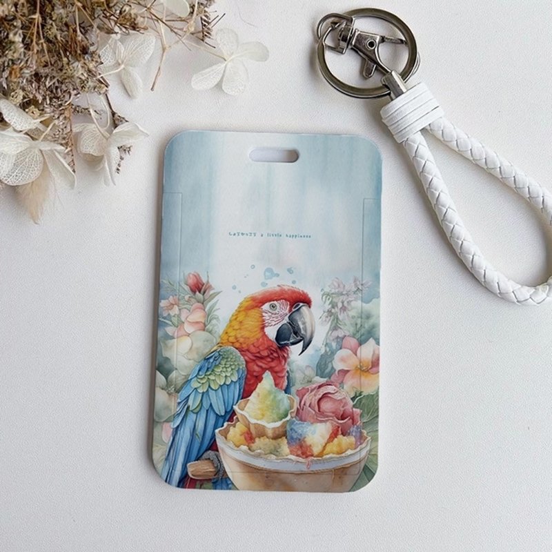 Hand-painted illustration card holder keychain-parrot/cat/duck/youyou card holder/card holder/document holder - ที่ใส่บัตรคล้องคอ - พลาสติก หลากหลายสี