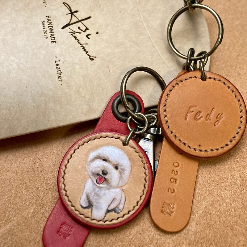 Maohai Customization Zone/Taby Cat/Chip Easy Card Key Ring/Siamese Cat/Orange Cat/English Typing - Keychains - Genuine Leather Multicolor