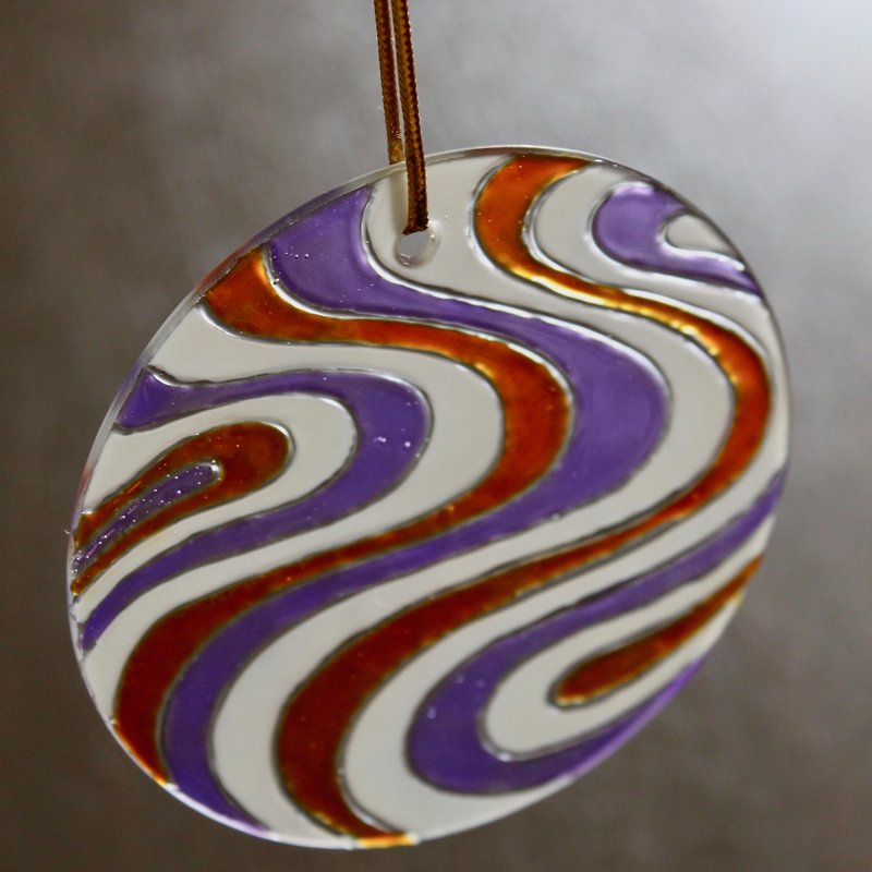 ノスタルジックな、紫色の、オレンジ色の、波状の、ガラス張りの装飾 - その他 - ガラス パープル