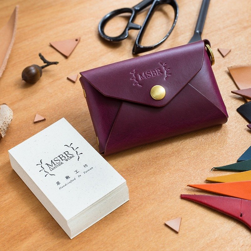 Minimalist Leather Card Holder,Wallet,Coin Purse(Purple) - ที่เก็บนามบัตร - หนังแท้ สีม่วง
