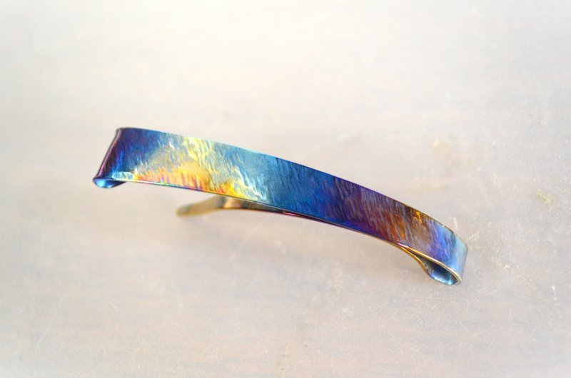 Titanium barrette・純チタン製バレッタ・ブルーグラスE・77m - 髮圈/髮夾 - 其他金屬 藍色