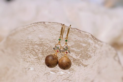 Angel's tears 天使之淚 Jewelry Design 6mm天然奇楠沈香珠沉香珠 純銀蘭花耳勾耳環耳飾