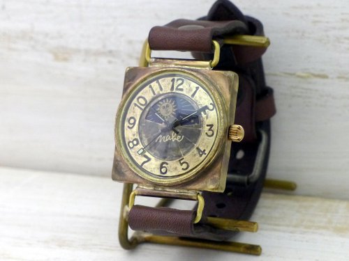 CUBE-JB3-S & M HandCraftWatch JUMBO Brass 36mm Square Sun & Moon (JUM94S &  M BR)