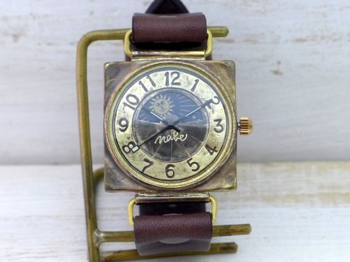 CUBE-JB3-S & M HandCraftWatch JUMBO Brass 36mm Square Sun & Moon (JUM94S &  M BR)