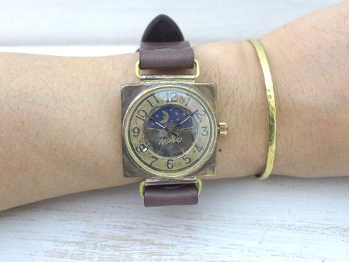 CUBE-JB3-S & M HandCraftWatch JUMBO Brass 36mm Square Sun & Moon (JUM94S &  M BR)