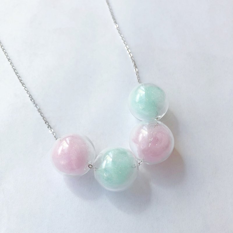 Pink Mint Green Glass Ball Colorful  Necklace Birthday Gift Bridesmaid - Necklaces - Glass Pink