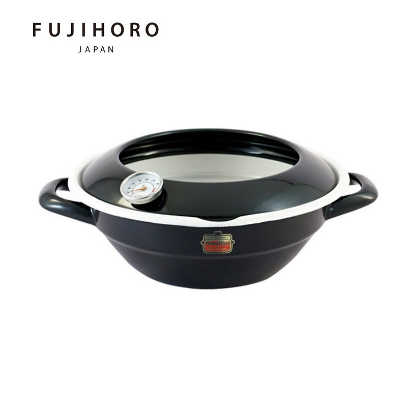 琺瑯炸鍋(附溫度計)24cm-黑 - 鍋子/烤盤 - 琺瑯 黑色
