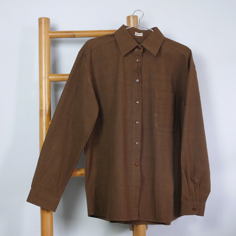 hand-woven cotton fabric long sleeve shirt (brown) - 外套/大衣 - 棉．麻 咖啡色